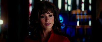 Movie still from “Zoolander 2” (2016), directed by Ben Stiller – A person wearing a red shirt; Close Up shot, Over the shoulder angle