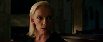 Movie still from “xXx: Return of Xander Cage” (2017), directed by D.J. Caruso – A person with blonde hair; Close Up shot, Over the shoulder angle