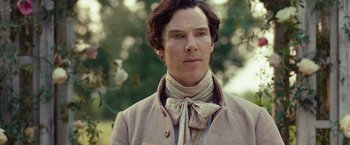 Movie still from “12 Years a Slave” (2013), directed by Steve McQueen – Benedict cumberbatch as sherlock holmes in a scene from the tv series sherlock holmes : a game of shadows; Close Up shot, Over the shoulder angle