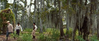 Movie still from “12 Years a Slave” (2013), directed by Steve McQueen – A man standing in the middle of a forest; Wide shot, Low angle