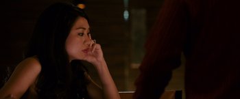 Movie still from “21” (2008), directed by Robert Luketic – A beautiful young lady sitting in front of a mirror; Close Up shot, Over the shoulder angle