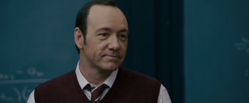 Movie still from “21” (2008), directed by Robert Luketic – A man in a vest and a tie looking to his left; Close Up shot, Over the shoulder angle