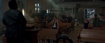 Movie still from “21 Jump Street” (2012), directed by Phil Lord – A group of people sitting in a room; Wide shot, High angle