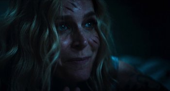 Movie still from “3 from Hell” (2019), directed by Rob Zombie – A person with blue eyes; Close Up shot, Over the shoulder angle
