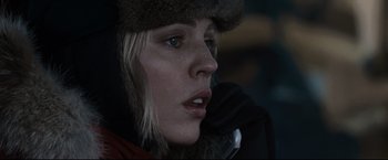 Movie still from “30 Days of Night” (2007), directed by David Slade – A person talking on a phone; Close Up shot, Over the shoulder angle