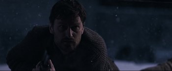 Movie still from “30 Days of Night” (2007), directed by David Slade – A person wearing a sweater; Close Up shot, Low angle