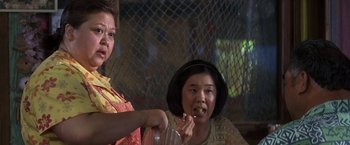 Movie still from “50 First Dates” (2004), directed by Peter Segal – Two women are eating some food in a restaurant; Close Up shot, Over the shoulder angle
