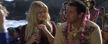 Movie still from “50 First Dates” (2004), directed by Peter Segal – A man and a woman sitting next to each other holding drinks; Close Up shot, Over the shoulder angle
