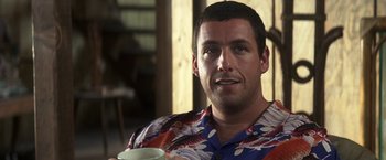Movie still from “50 First Dates” (2004), directed by Peter Segal – Adam sandler wearing a hawaiian shirt; Close Up shot, Over the shoulder angle