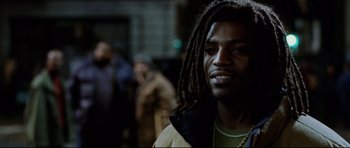 Movie still from “8 Mile” (2002), directed by Curtis Hanson – A person with dreadlocks; Close Up shot, Low angle