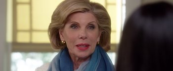 Movie still from “A Bad Moms Christmas” (2017), directed by Scott Moore – A person wearing a blue scarf; Close Up shot, Over the shoulder angle