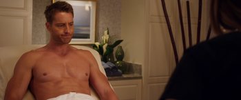 Movie still from “A Bad Moms Christmas” (2017), directed by Scott Moore – A man sitting in a chair in front of a bathroom mirror; Medium shot, High angle