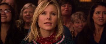 Movie still from “A Bad Moms Christmas” (2017), directed by Scott Moore – A person wearing a sweater; Close Up shot, Over the shoulder angle