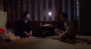 Movie still from “A Brighter Summer Day” (1991), directed by Edward Yang – A man and a woman sitting on the floor; Wide shot, Low angle