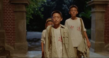 Movie still from “A Brighter Summer Day” (1991), directed by Edward Yang – A group of young men walking down a street; Medium shot, Low angle