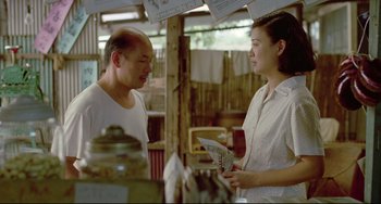 Movie still from “A Brighter Summer Day” (1991), directed by Edward Yang – A man and a woman are looking at each other; Medium shot, Over the shoulder angle