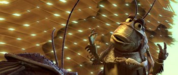 Movie still from “A Bug's Life” (1998), directed by John Lasseter – A creature in a room; Extreme Close Up shot, Low angle