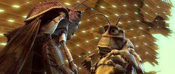 Movie still from “A Bug's Life” (1998), directed by John Lasseter – Two bugs in a room; Extreme Close Up shot, Low angle