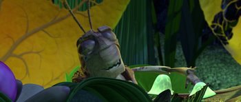Movie still from “A Bug's Life” (1998), directed by John Lasseter – The head of a grasshopper; Extreme Close Up shot, High angle
