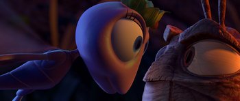 Movie still from “A Bug's Life” (1998), directed by John Lasseter – An image of an animated character looking at an ice cream cone; Close Up shot, Over the shoulder angle