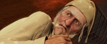 Movie still from “A Christmas Carol” (2009), directed by Robert Zemeckis – An old man is laying on the ground; Close Up shot, Low angle