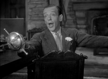 Movie still from “A Damsel in Distress” (1937), directed by George Stevens – A black - and - white photo of fred astaire; Medium shot, Low angle