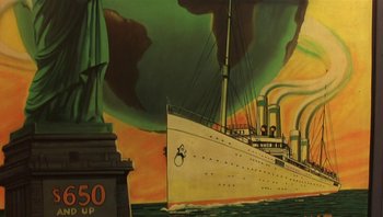 Movie still from “A Little Princess” (1995), directed by Alfonso Cuarón – A painting of a large boat in the water; Extreme Wide shot, Low angle