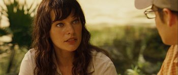 Movie still from “A Perfect Getaway” (2009), directed by David Twohy – A person with long hair; Close Up shot, Over the shoulder angle