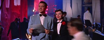 Movie still from “A Star Is Born” (1954), directed by George Cukor – A man and a woman dressed up in formal wear; Medium shot, Low angle