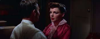 Movie still from “A Star Is Born” (1954), directed by George Cukor – A man and a woman are talking to each other; Close Up shot, Over the shoulder angle