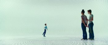 Movie still from “A Wrinkle in Time” (2018), directed by Ava DuVernay – A young boy is walking in an indoor area; Extreme Wide shot, Low angle