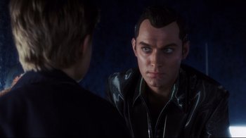 Movie still from “A.I. Artificial Intelligence” (2001), directed by Steven Spielberg – A man looking at himself in the mirror; Close Up shot, Over the shoulder angle