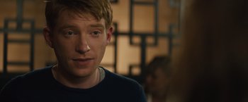 Movie still from “About Time” (2013), directed by Richard Curtis – A person wearing a blue shirt; Close Up shot, Over the shoulder angle