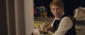 Movie still from “About Time” (2013), directed by Richard Curtis – A man sitting at a table with a cup of coffee; Close Up shot, Over the shoulder angle