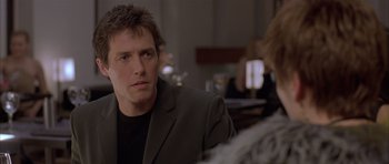 Movie still from “About a Boy” (2002), directed by Chris Weitz – A person wearing a suit; Close Up shot, Over the shoulder angle