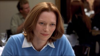 Movie still from “Adaptation.” (2002), directed by Spike Jonze – A person wearing a blue sweater; Close Up shot, Over the shoulder angle