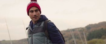 Movie still from “Adult Life Skills” (2016), directed by Rachel Tunnard – A man wearing a hat and a jacket; Close Up shot, Low angle