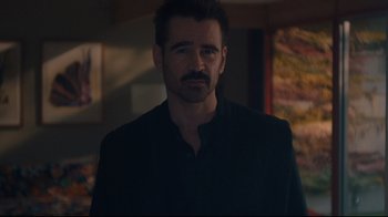 Movie still from “After Yang” (2021), directed by Kogonada – A person wearing a black shirt; Medium shot, Over the shoulder angle