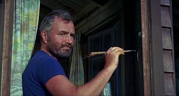 Movie still from “Age of Consent” (1969), directed by Michael Powell – A man holding a branch in his hand; Close Up shot, Low angle