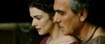 Movie still from “Agora” (2009), directed by Alejandro Amenábar – A man and a woman looking at one another; Close Up shot, Over the shoulder angle