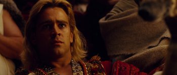 Movie still from “Alexander” (2004), directed by Oliver Stone – A person with long blonde hair; Close Up shot, Low angle