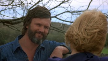 Movie still from “Alice Doesn't Live Here Anymore” (1974), directed by Martin Scorsese – A man with a long beard talking to a woman; Close Up shot, Over the shoulder angle