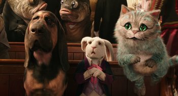 Movie still from “Alice Through the Looking Glass” (2016), directed by James Bobin – Many stuffed animals in this picture; Medium shot, Low angle