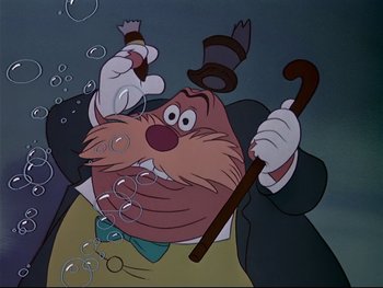 Movie still from “Alice in Wonderland” (1951), directed by Wilfred Jackson – A cartoon character with bubbles; Close Up shot, Low angle