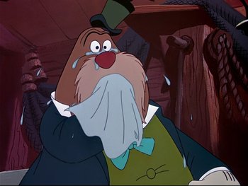Movie still from “Alice in Wonderland” (1951), directed by Wilfred Jackson – A cartoon character crying; Close Up shot, Over the shoulder angle