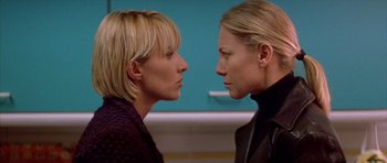 Movie still from “All About My Mother” (1999), directed by Pedro Almodóvar – Two women face to face in a room; Close Up shot, Low angle