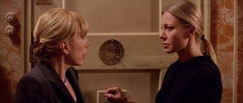Movie still from “All About My Mother” (1999), directed by Pedro Almodóvar – Two women are talking in a bathroom; Close Up shot, Over the shoulder angle