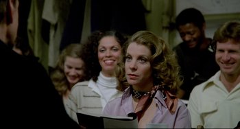 Movie still from “All That Jazz” (1979), directed by Bob Fosse – A group of women standing next to each other in a room; Close Up shot, Over the shoulder angle