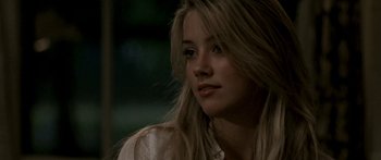 Movie still from “All the Boys Love Mandy Lane” (2006), directed by Jonathan Levine – A beautiful young woman with long blonde hair; Close Up shot, Over the shoulder angle