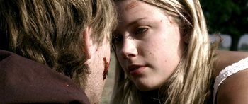 Movie still from “All the Boys Love Mandy Lane” (2006), directed by Jonathan Levine – A young woman looking at a young man with blood all over his face; Close Up shot, Over the shoulder angle